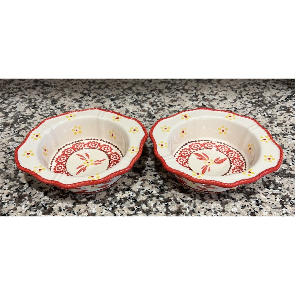 Set Of 2 Temp-Tations Old World Red 12 Oz Baking Dish PPP-SQ-941596 Scalloped 7"